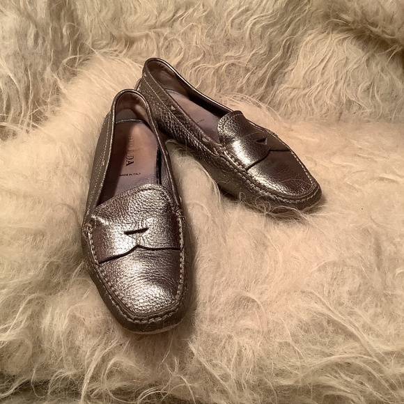 Prada Silver Loafers - Picture 1 of 9